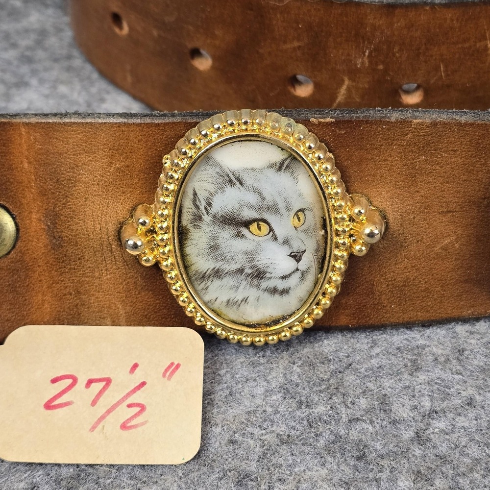 Vintage Jacobs Leather Belt Small Brown Cat Concho No Buckle USA CT 27.5" - Picture 2 of 16